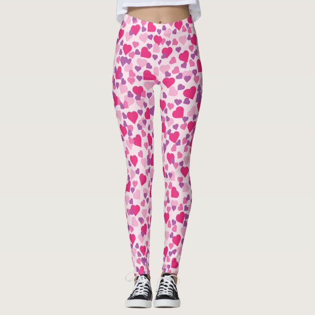 Cute Heart Pattern - Pink Hearts Leggings (Front)