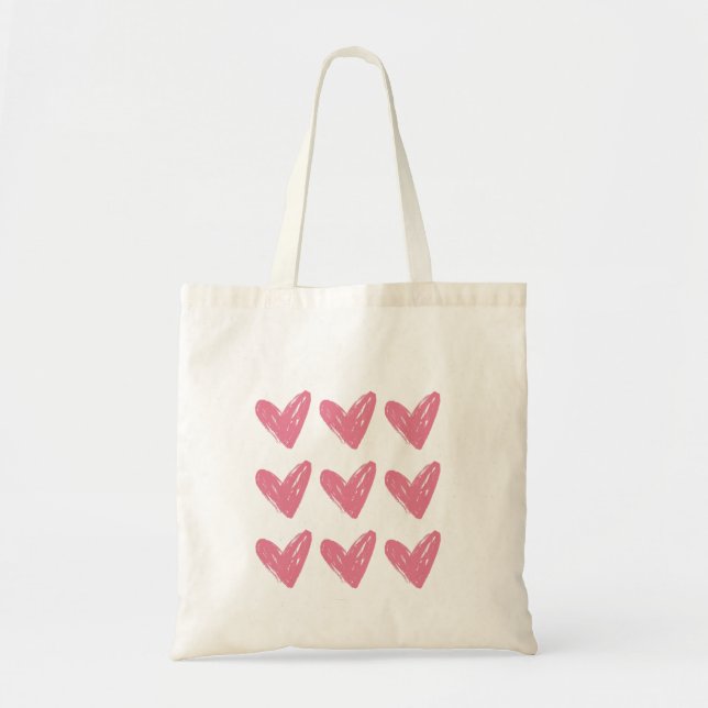 Cute Heart Pattern Red Pink Valentine Tote Bag (Front)