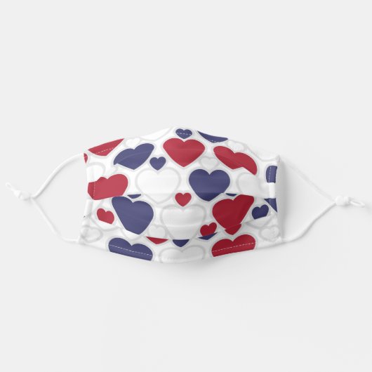 Cute Heart Pattern Red White Blue Adult Cloth Face Mask (Front, Unfolded)