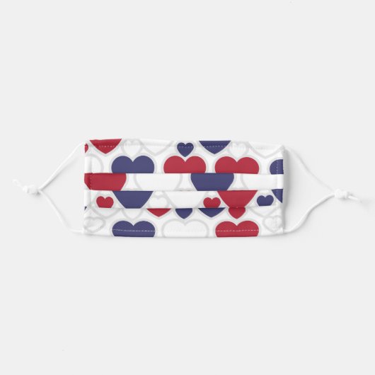 Cute Heart Pattern Red White Blue Adult Cloth Face Mask (Front, Folded)