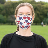 Cute Heart Pattern Red White Blue Adult Cloth Face Mask (Outside)