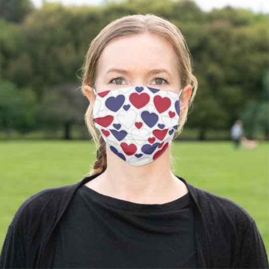 Cute Heart Pattern Red White Blue Adult Cloth Face Mask (Outside)