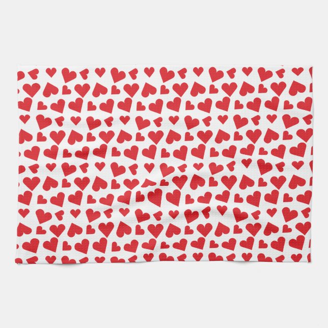 Cute Heart Pattern Red White Kitchen Towel (Horizontal)