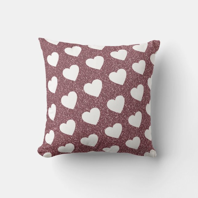 Cute Heart Pattern Rose Gold Glitter Throw Pillow (Front)