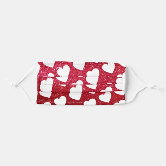 Cute Heart Pattern White  Red Glitter Love Adult Cloth Face Mask (Front, Folded)