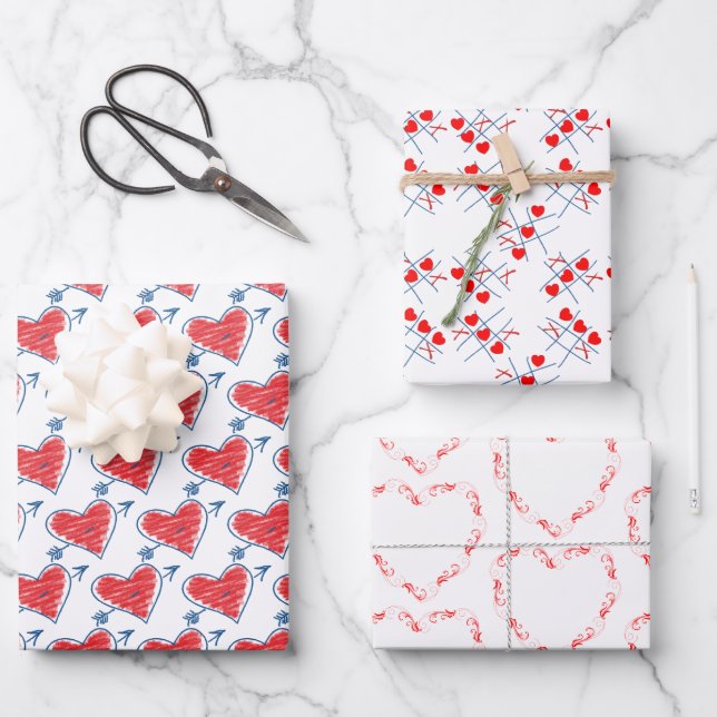 Cute Heart Patterns Valentine's Day Occasion Wrapping Paper Sheets (Front)
