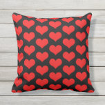 Cute Heart Patterns Valentine's Gift Red Black Outdoor Pillow<br><div class="desc">Printed with cute red heart patterns in solid black color background.</div>