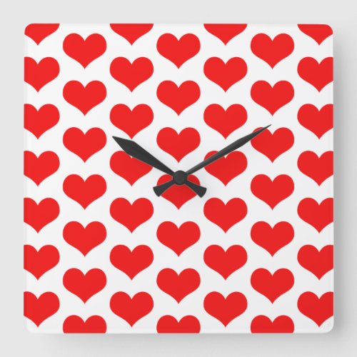 Cute Heart Patterns Valentines Gift Red White Square Wall Clock