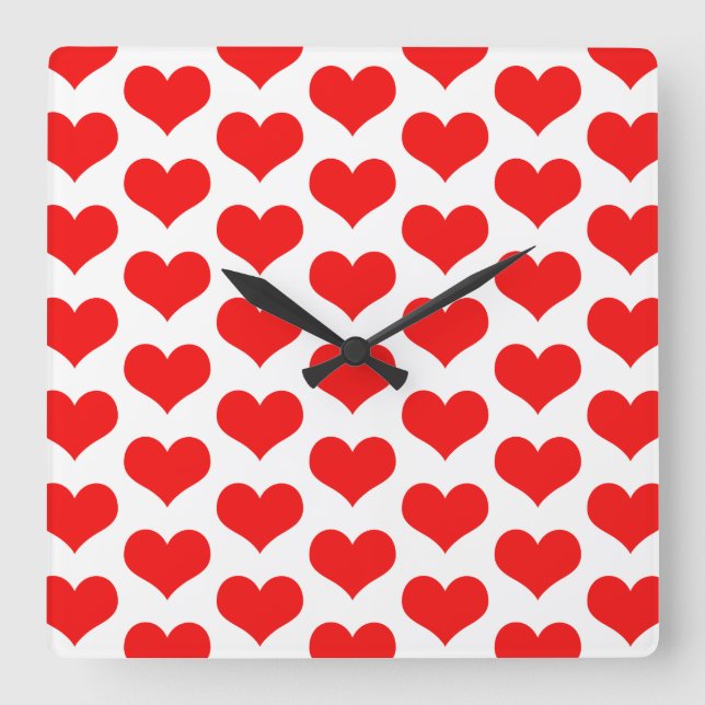 Cute Heart Patterns Valentine's Gift Red White Square Wall Clock (Front)