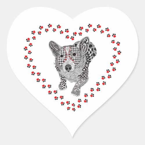 Cute Heart Paw Corgi   Heart Sticker