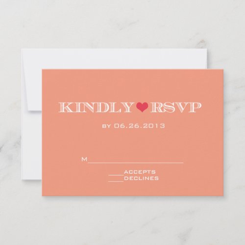Cute Heart Peach Red Wedding RSVP Cards