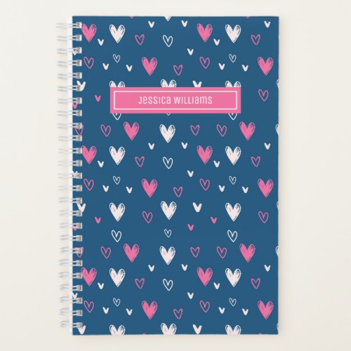 Cute Heart Pencil Doodle Pattern Sweet Love Blue Notebook