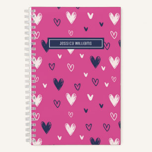 Cute Heart Pencil Doodle Pattern Sweet Love Pink Notebook