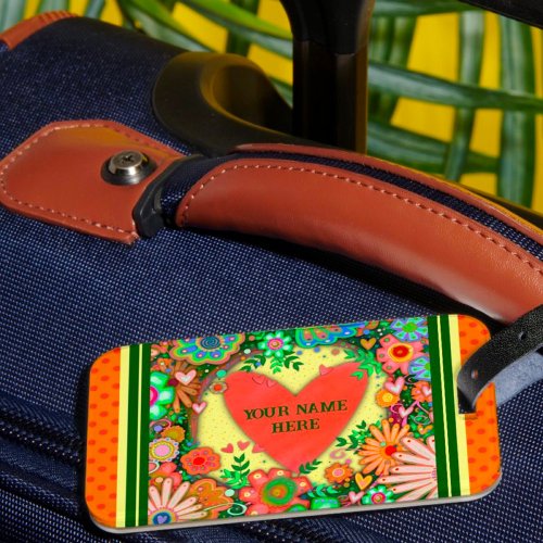 Cute Heart Personalized Name Inspirivity Floral  Luggage Tag