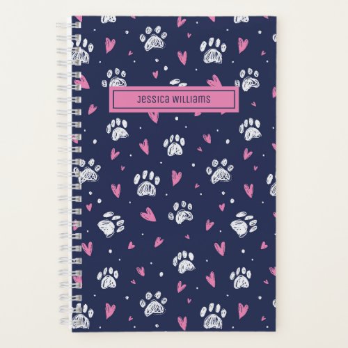 Cute Heart Pet Paw Print Pattern Dog Cat Lover Notebook