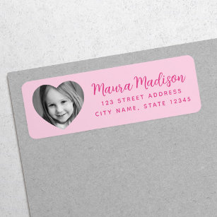 Cute heart photo pink return address label