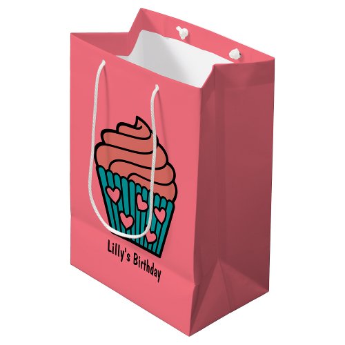 Cute  Heart Pink Cupcake Theme Birthday Girl  Medium Gift Bag
