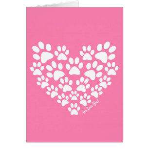 Cute Heart Pink Paw Print Cards