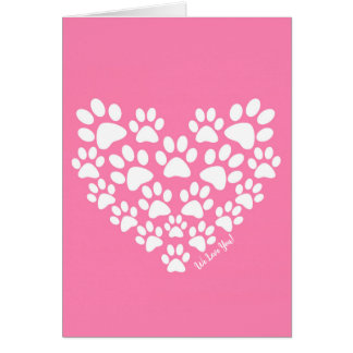 Cute Heart Pink Paw Print Cards