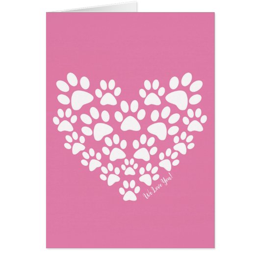 Cute Heart Pink Paw Print Cards (Front)