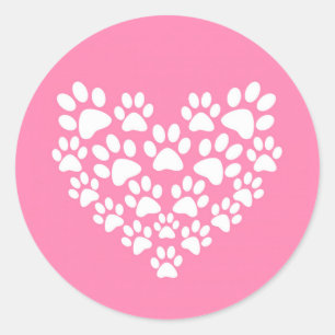 Cute Heart Pink Paw Print Classic Round Sticker