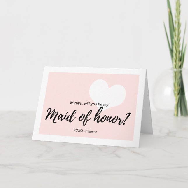 Cute Heart Pink "Will you be my maid of honor" Invitation (Front)