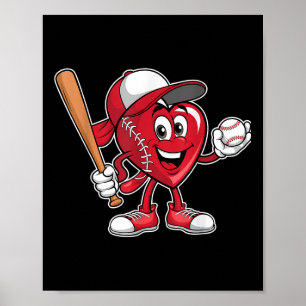 Cute Heart Playing Baseball Valentines Day Boys Gi Poster