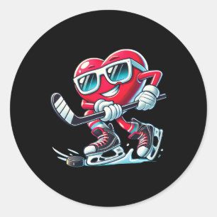Cute Heart Playing Ice Hockey Valentine's Day Men Classic Round Sticker