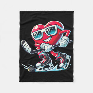 Cute Heart Playing Ice Hockey Valentine's Day Men  Fleece Blanket