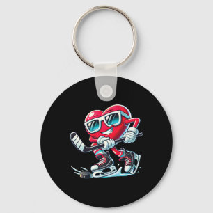 Cute Heart Playing Ice Hockey Valentine's Day Men Keychain