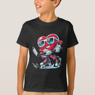 Cute Heart Playing Ice Hockey Valentine's Day Men T-Shirt