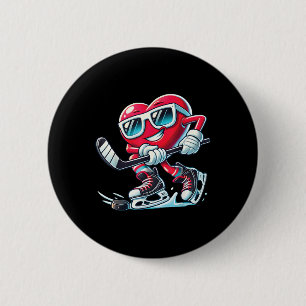 Cute Heart Playing Ice Hockey Valentines Day Men W Button