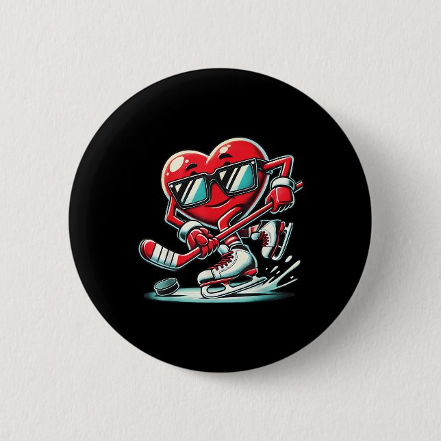 Cute Heart Playing Ice Hockey Valentines Day Men W Button (Front)