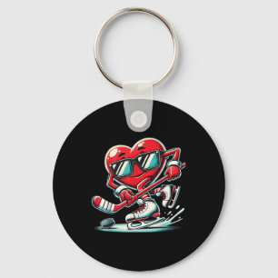 Cute Heart Playing Ice Hockey Valentines Day Men W Keychain