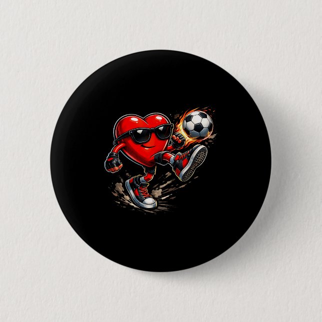 Cute Heart Playing Soccer Valentines Day Soccer Bo Button (Front)
