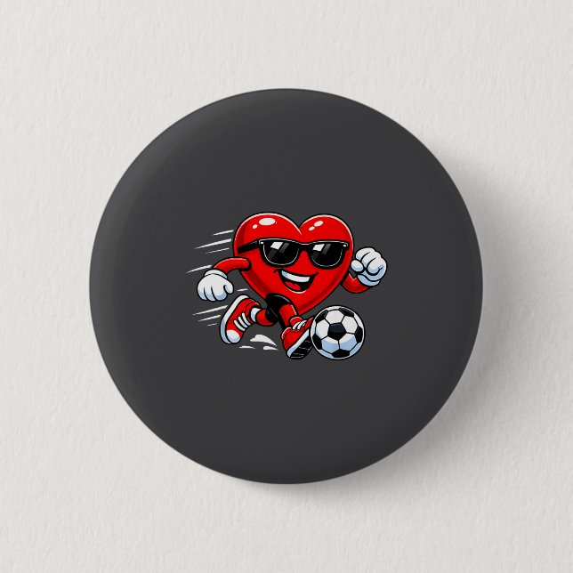 Cute Heart Playing Soccer Valentines Day Soccer Bo Button (Front)