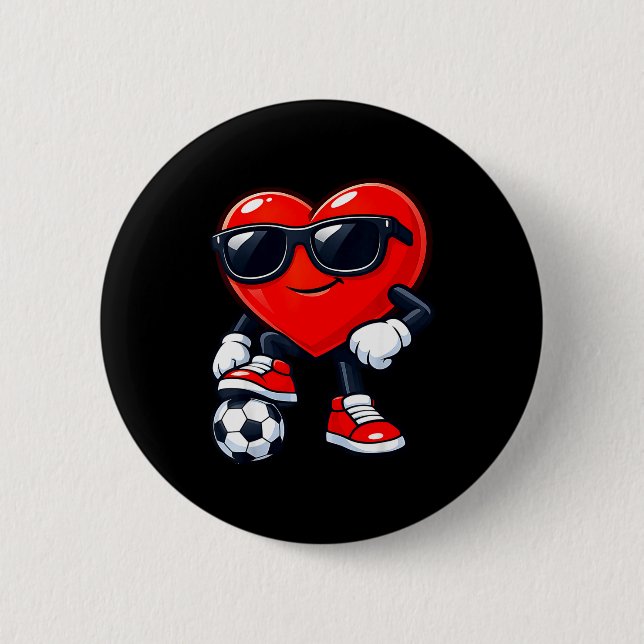 Cute Heart Playing Soccer Valentines Day Soccer Bo Button (Front)