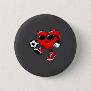 Cute Heart Playing Soccer Valentines Day Soccer Bo Button