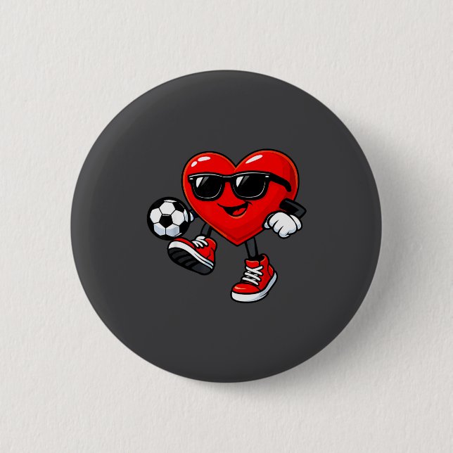 Cute Heart Playing Soccer Valentines Day Soccer Bo Button (Front)