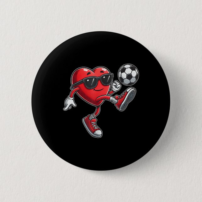 Cute Heart Playing Soccer Valentines Day Soccer Bo Button (Front)