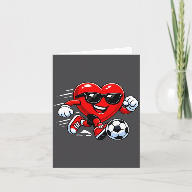 Cute Heart Playing Soccer Valentines Day Soccer Bo Card (Front)