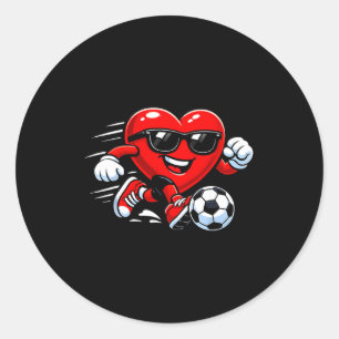 Cute Heart Playing Soccer Valentines Day Soccer Bo Classic Round Sticker