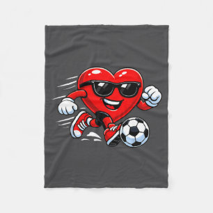 Cute Heart Playing Soccer Valentines Day Soccer Bo Fleece Blanket
