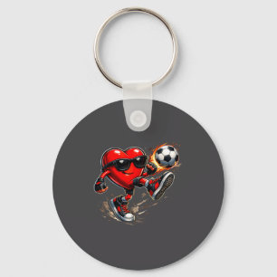 Cute Heart Playing Soccer Valentines Day Soccer Bo Keychain