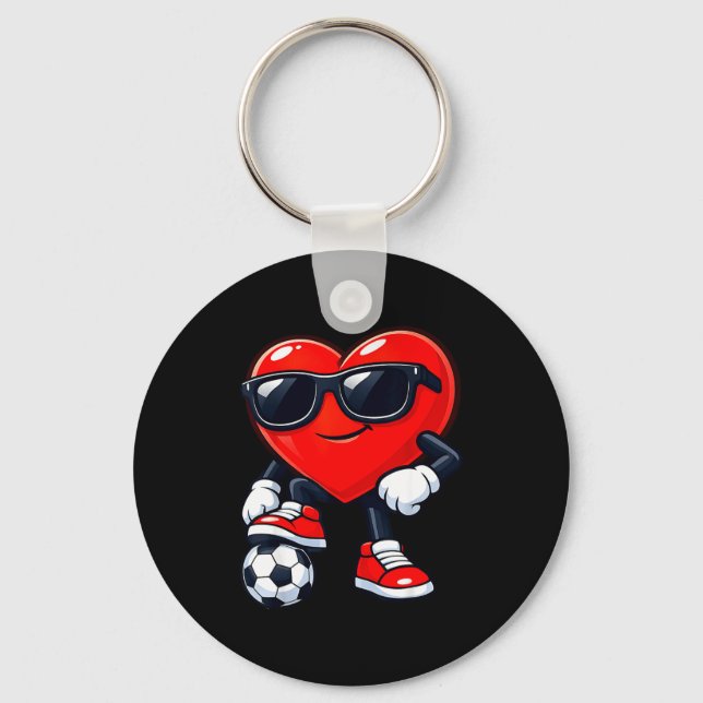 Cute Heart Playing Soccer Valentines Day Soccer Bo Keychain (Front)