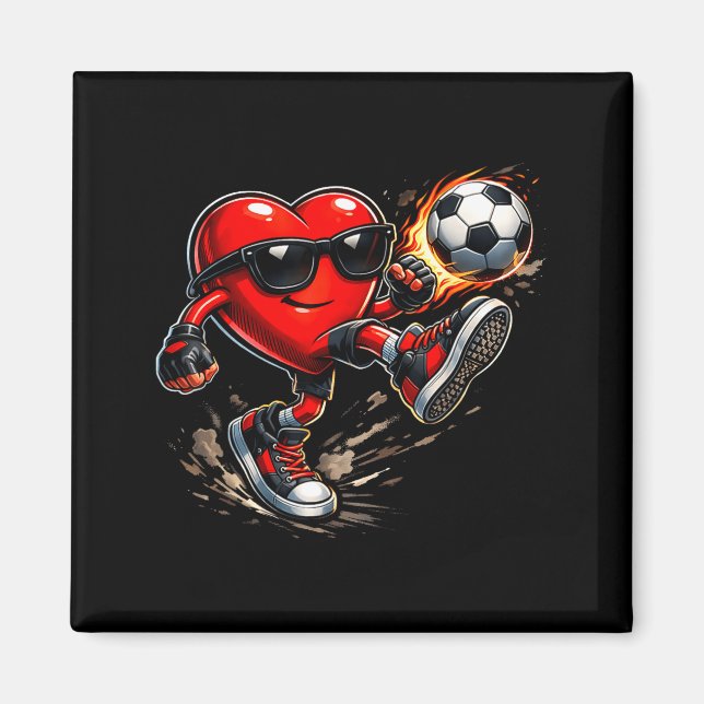 Cute Heart Playing Soccer Valentines Day Soccer Bo Magnet (Front)