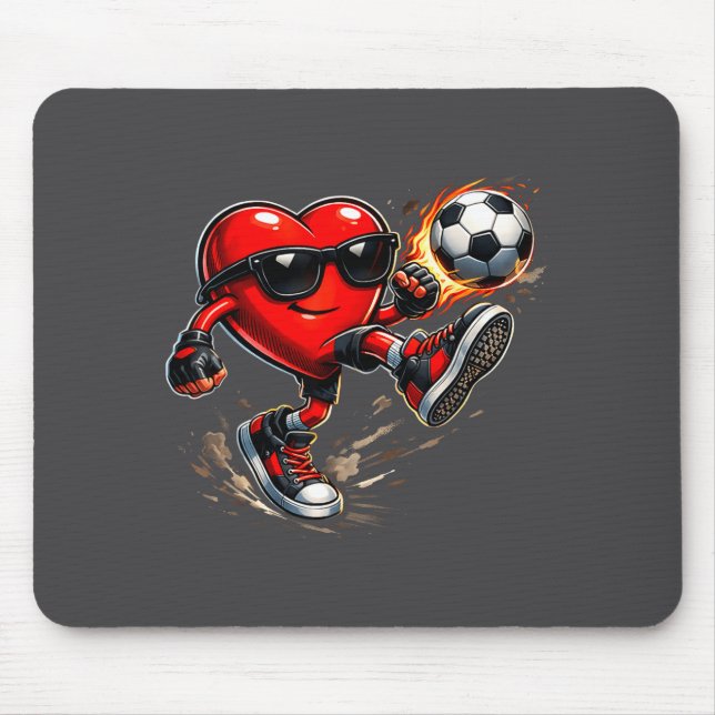 Cute Heart Playing Soccer Valentines Day Soccer Bo Mouse Pad (Front)