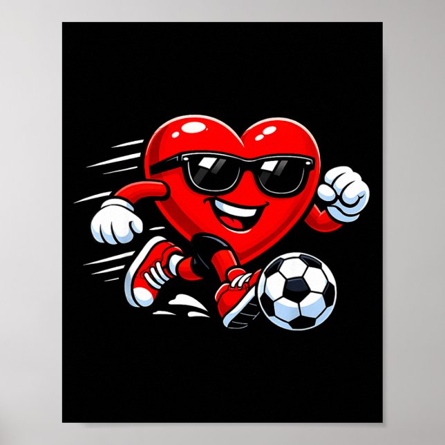 Cute Heart Playing Soccer Valentines Day Soccer Bo Poster (Front)