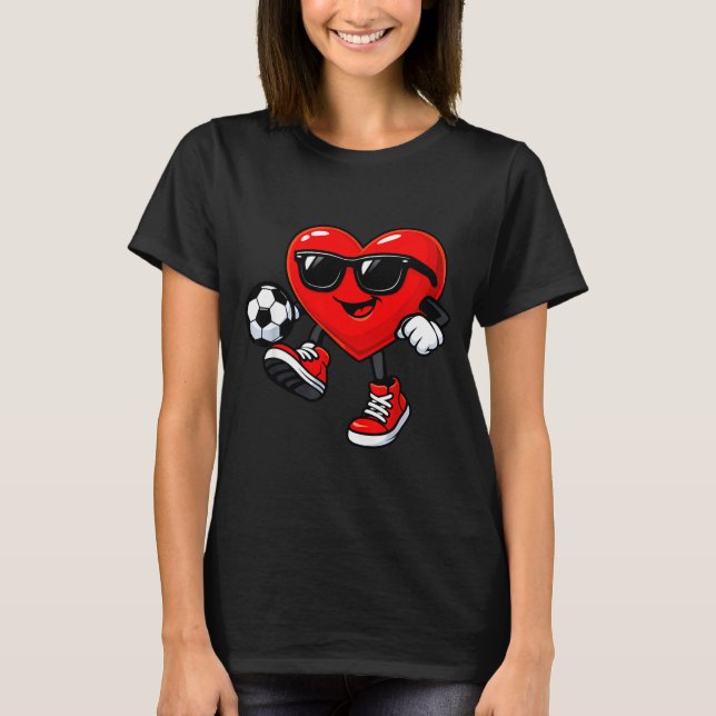 Cute Heart Playing Soccer Valentines Day Soccer Bo T-Shirt (Front)