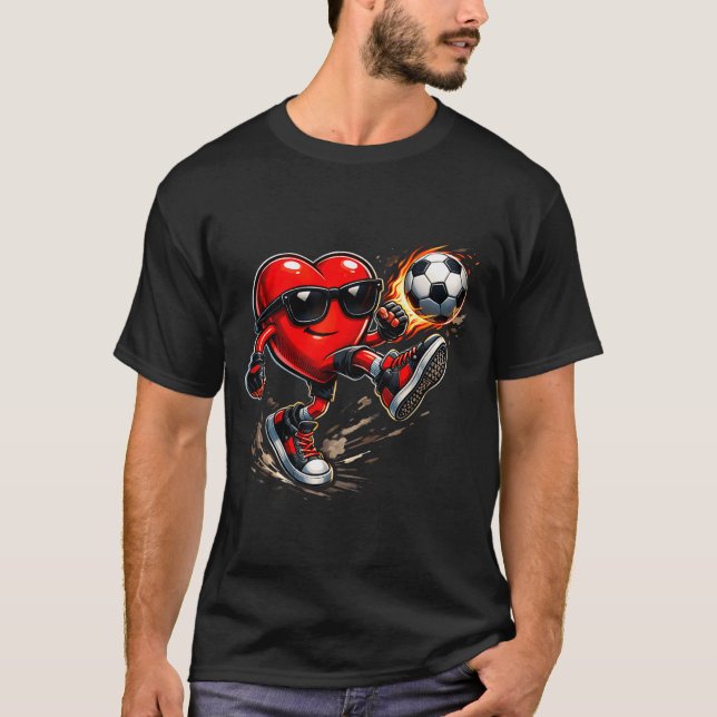 Cute Heart Playing Soccer Valentines Day Soccer Bo T-Shirt (Front)